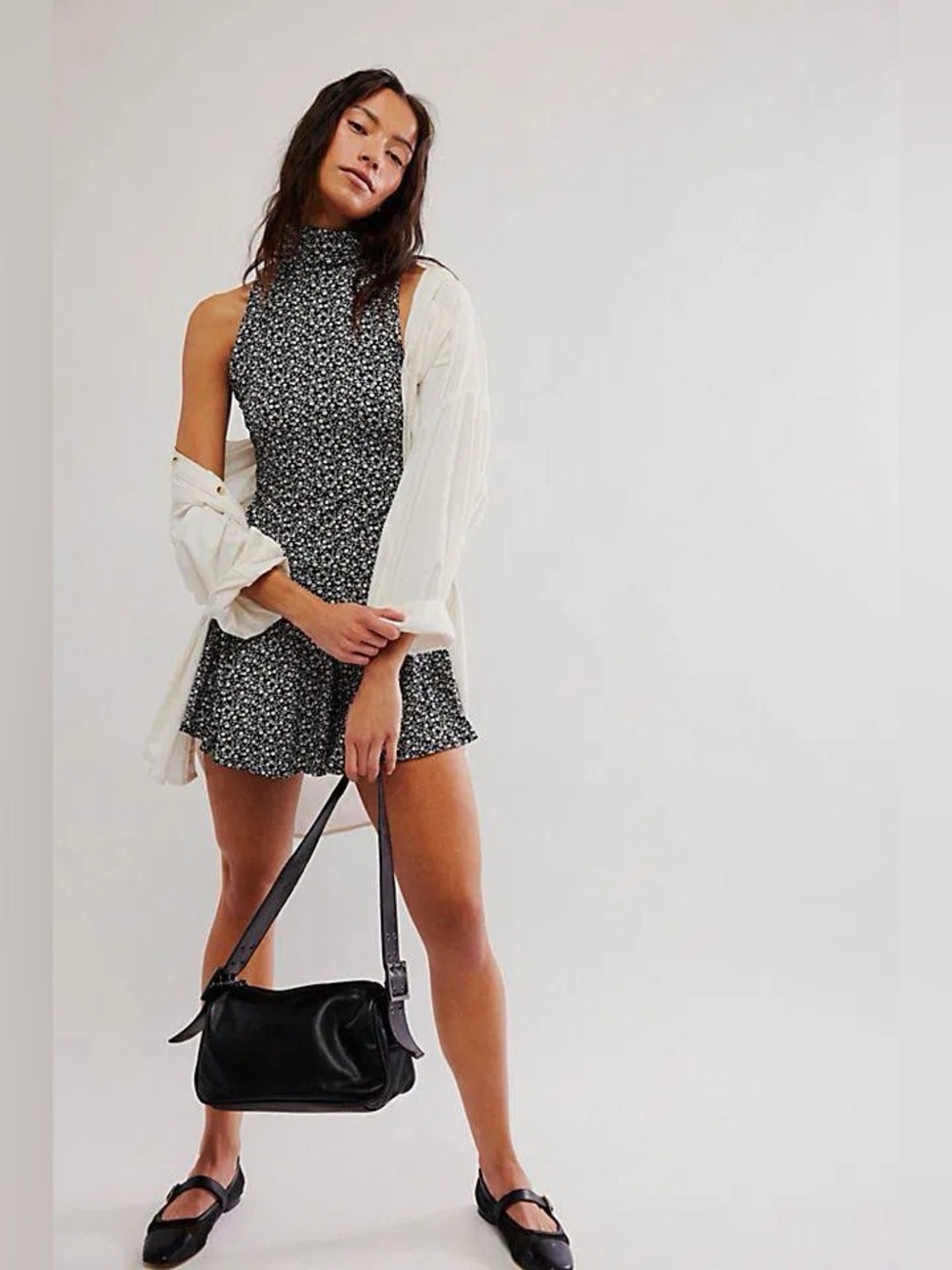 Free People Check It Hater Neck A Line Mini Dress Black Size small NWT